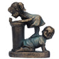 Girl Boy Drink Water Statue Garden Sculpture Resin Courtyard Ornament for Indoor Outdoor Decoration