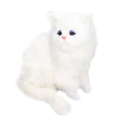 Simulation Cat White Cute Attractive Plush Fake Cat Toy with 84mAh Battery for Toy Gift Decorations