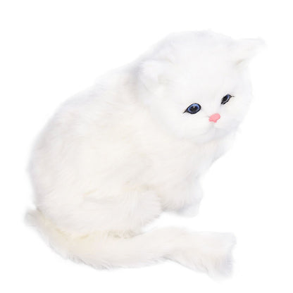 Simulation Cat White Cute Attractive Plush Fake Cat Toy with 84mAh Battery for Toy Gift Decorations