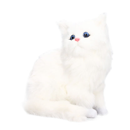 Simulation Cat White Cute Attractive Plush Fake Cat Toy with 84mAh Battery for Toy Gift Decorations