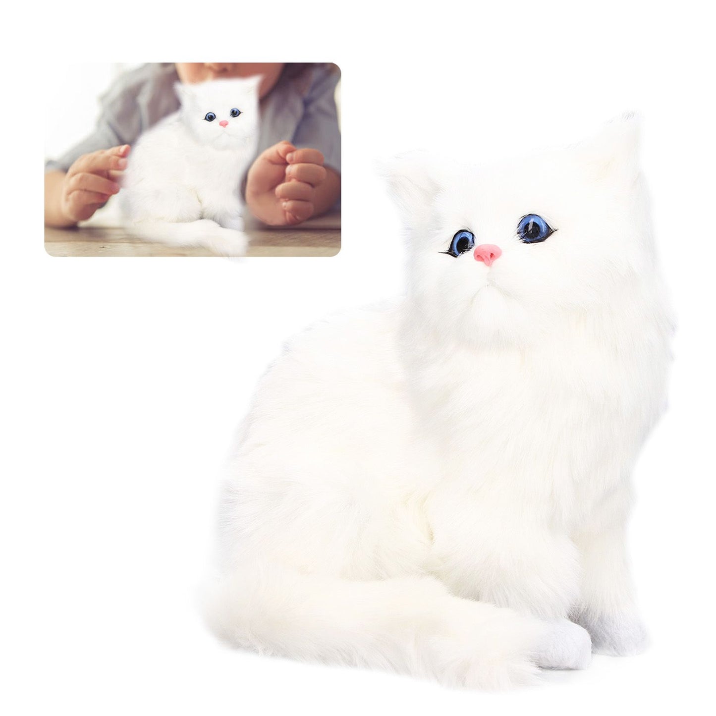 Simulation Cat White Cute Attractive Plush Fake Cat Toy with 84mAh Battery for Toy Gift Decorations