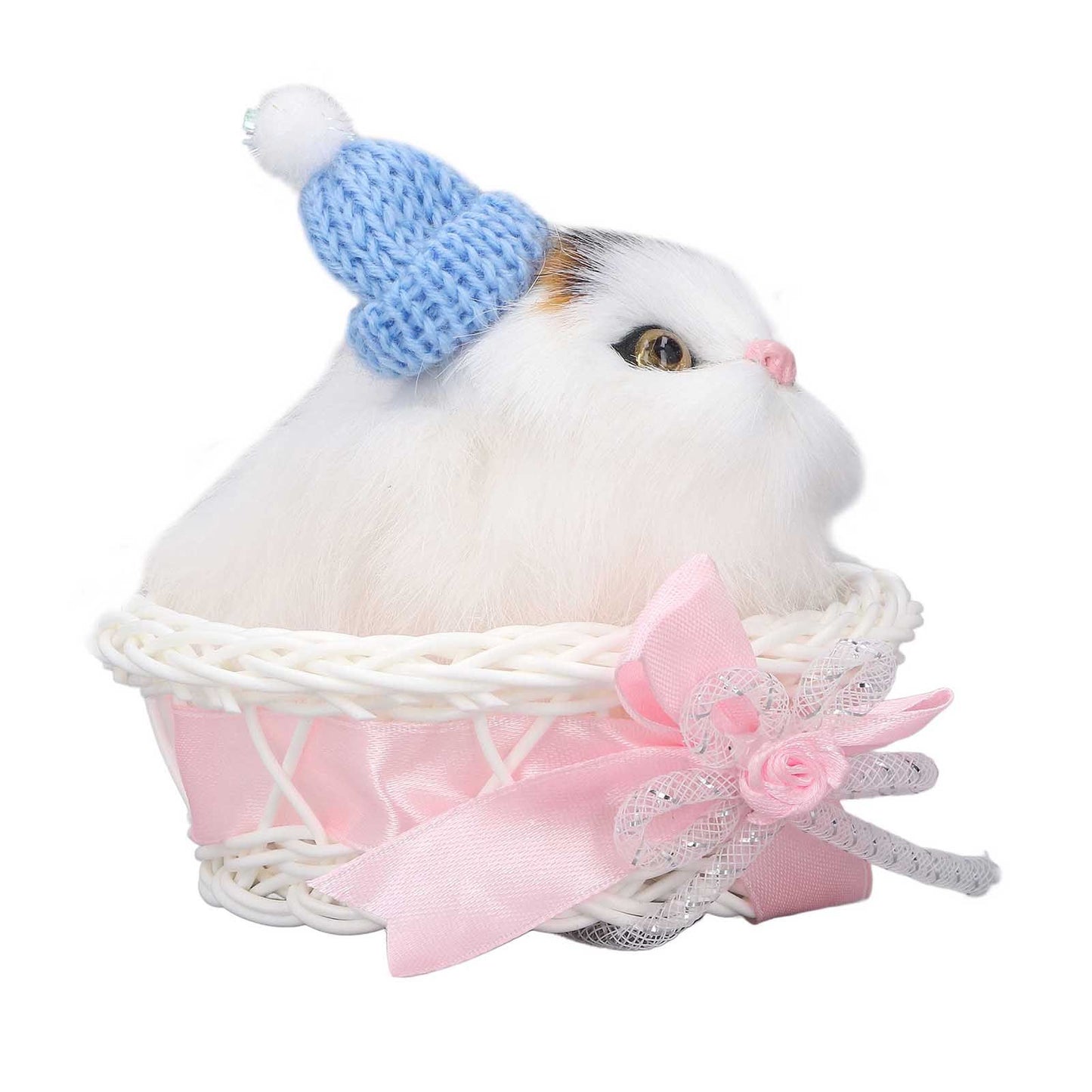 Lovely Simulation Cat Comfortable Feel Rabbit Fur Cat Stuffed Animal with Sound for Kids Toy Car Decoration