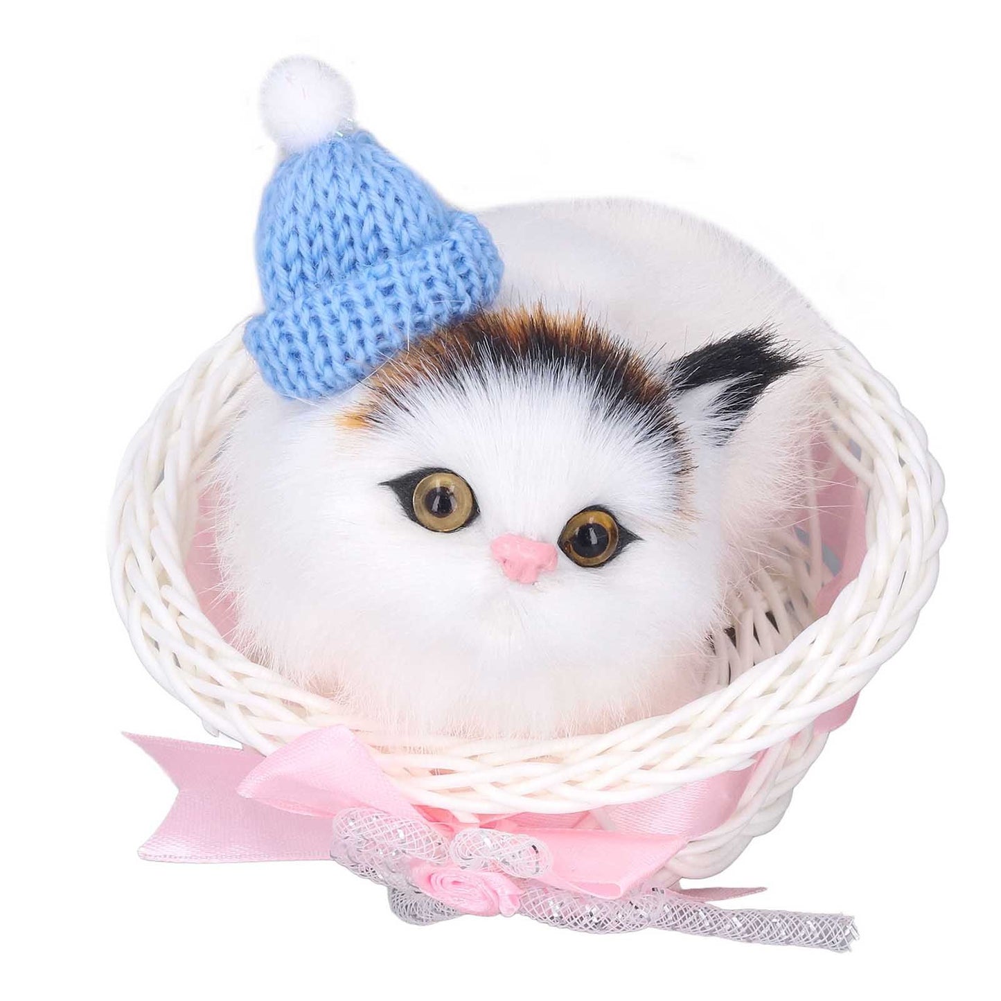 Lovely Simulation Cat Comfortable Feel Rabbit Fur Cat Stuffed Animal with Sound for Kids Toy Car Decoration