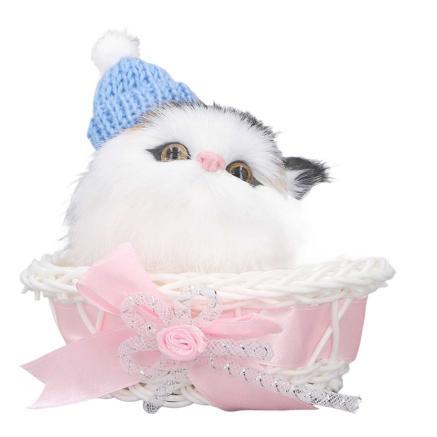 Lovely Simulation Cat Comfortable Feel Rabbit Fur Cat Stuffed Animal with Sound for Kids Toy Car Decoration