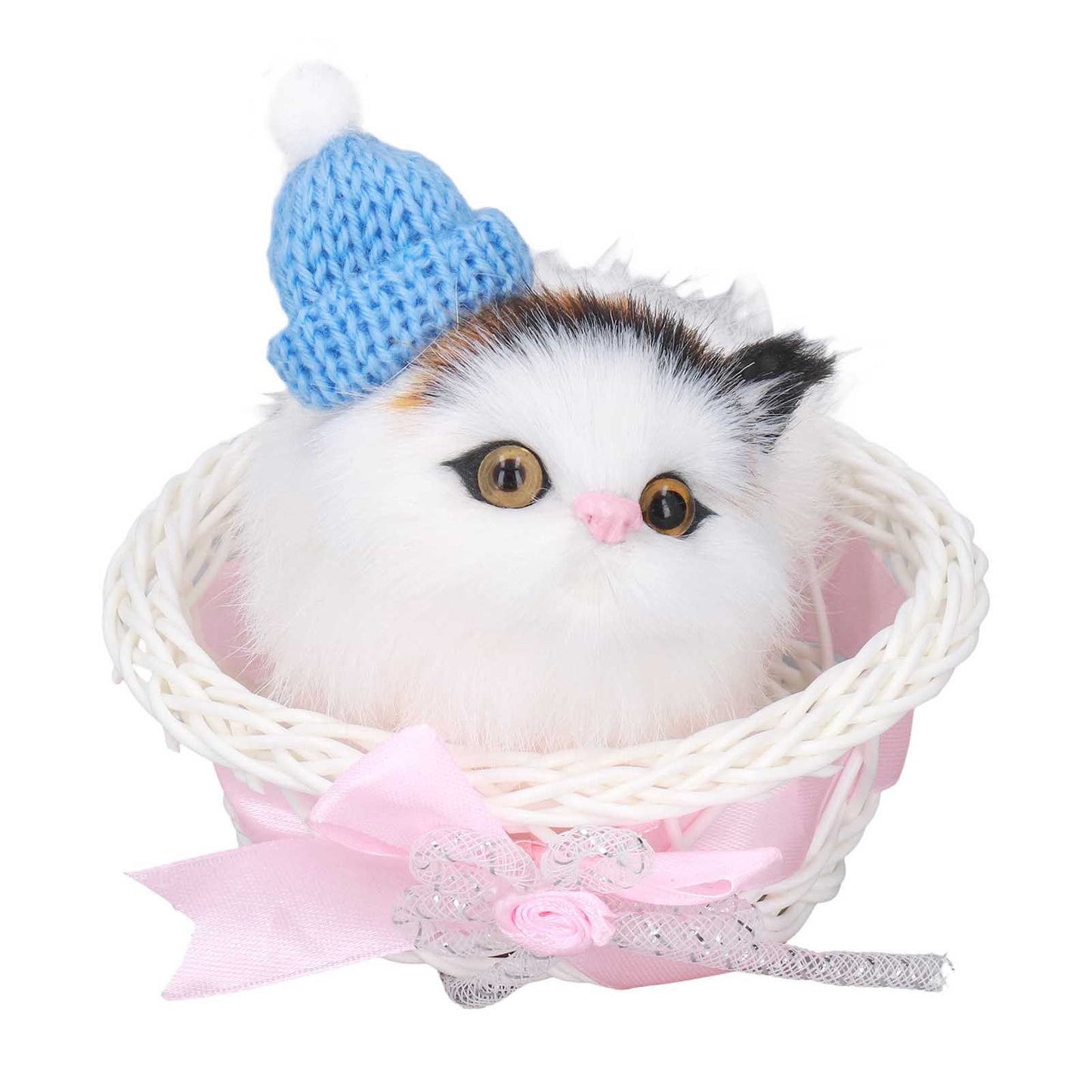 Lovely Simulation Cat Comfortable Feel Rabbit Fur Cat Stuffed Animal with Sound for Kids Toy Car Decoration