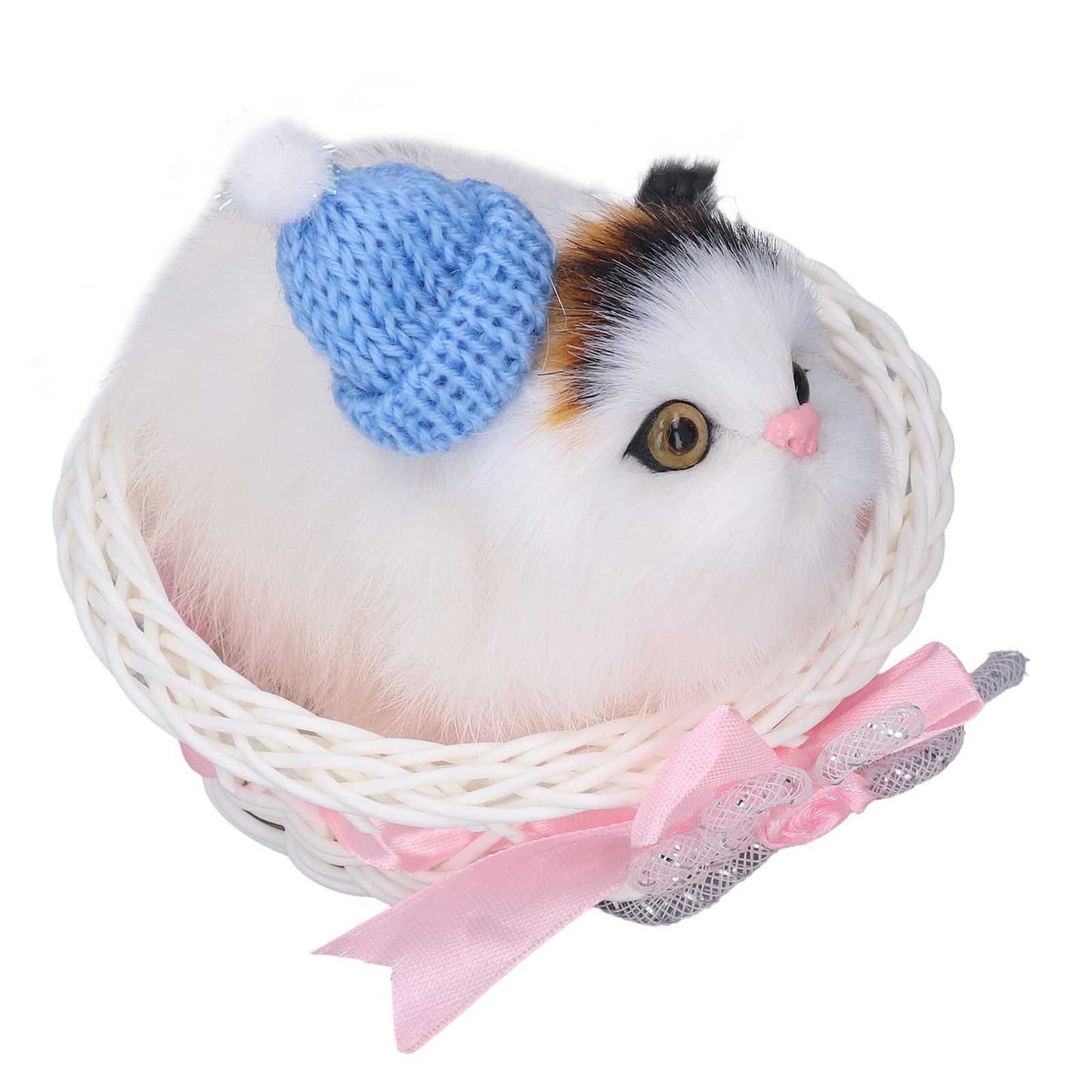 Lovely Simulation Cat Comfortable Feel Rabbit Fur Cat Stuffed Animal with Sound for Kids Toy Car Decoration