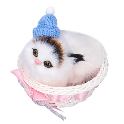 Lovely Simulation Cat Comfortable Feel Rabbit Fur Cat Stuffed Animal with Sound for Kids Toy Car Decoration