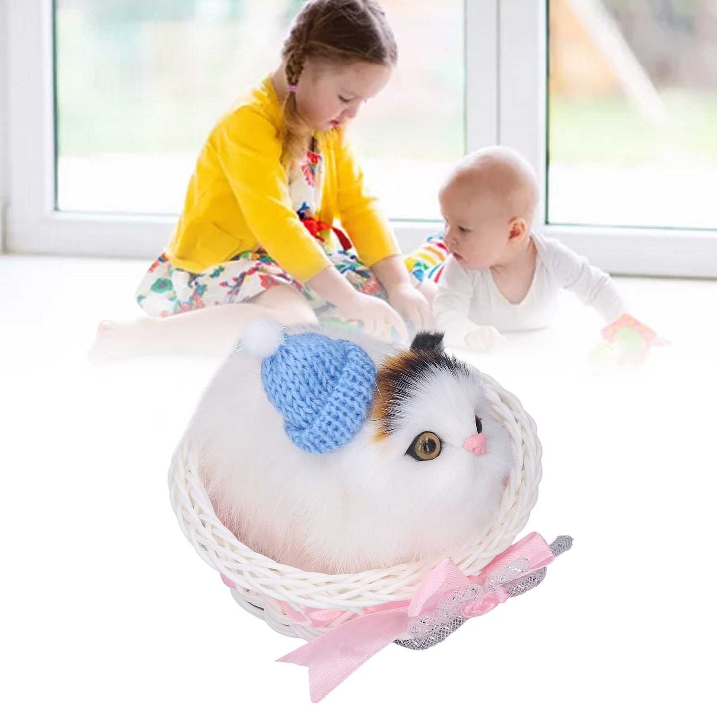Lovely Simulation Cat Comfortable Feel Rabbit Fur Cat Stuffed Animal with Sound for Kids Toy Car Decoration
