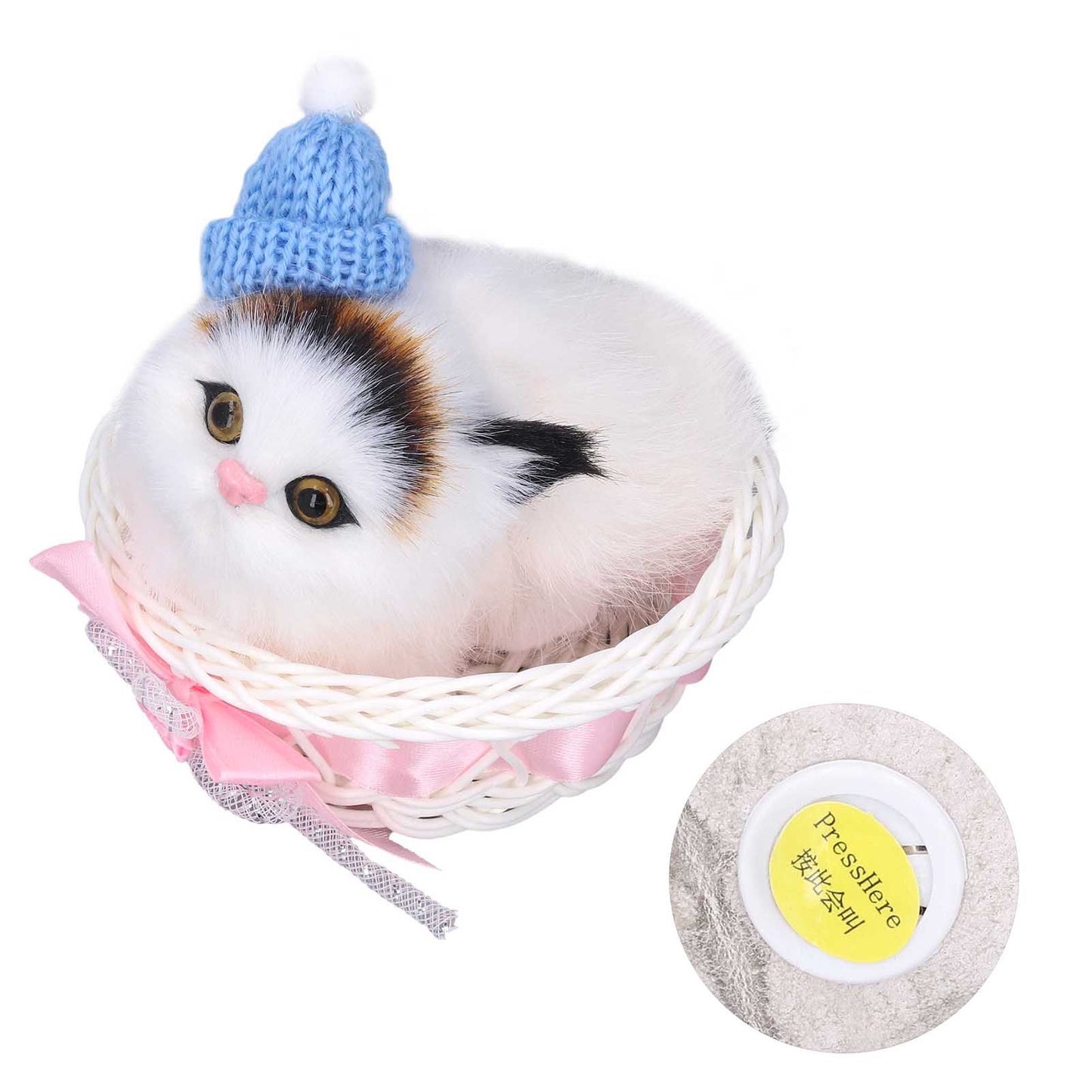 Lovely Simulation Cat Comfortable Feel Rabbit Fur Cat Stuffed Animal with Sound for Kids Toy Car Decoration