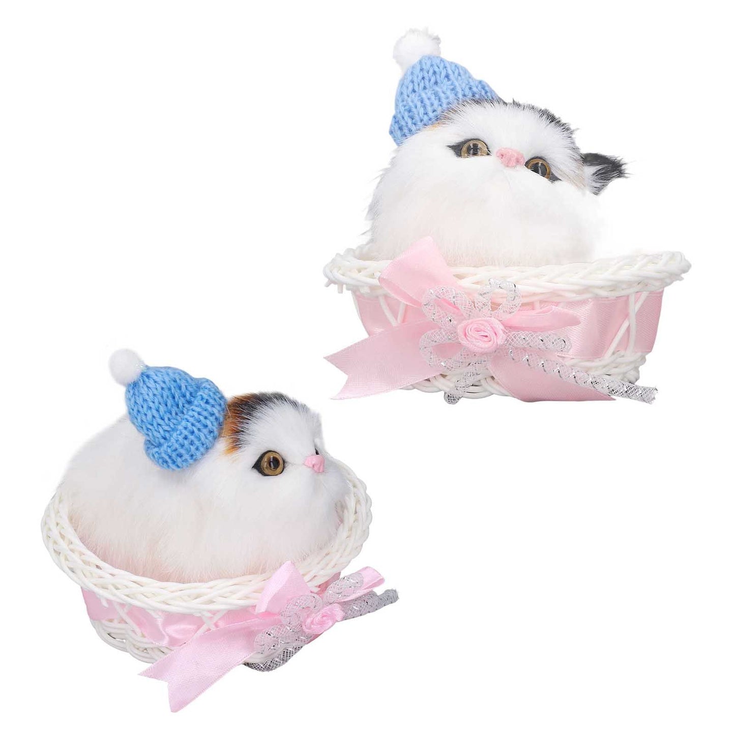 Lovely Simulation Cat Comfortable Feel Rabbit Fur Cat Stuffed Animal with Sound for Kids Toy Car Decoration