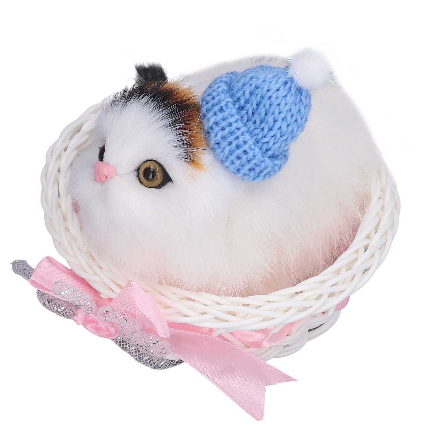 Lovely Simulation Cat Comfortable Feel Rabbit Fur Cat Stuffed Animal with Sound for Kids Toy Car Decoration