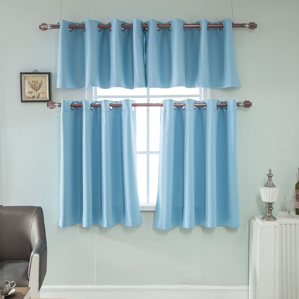 Blackout Curtains Polyester Sky Blue Thermal Insulated Bedroom Darkening Curtain for Living Room