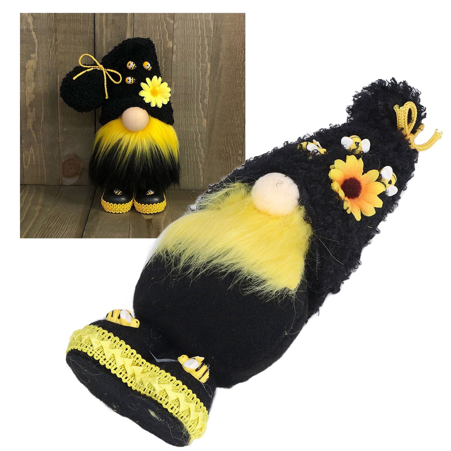 Faceless Doll Delicate Cute Mascot Plush Gnome with Yellow Sunflower Flower Gnome Doll for Easter Wedding Birthday Black