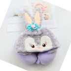 Hooded U Shaped Pillow Cute Cartoon Travel PP Cotton U Shaped Neck Pillow for Airplane Seat Purple Rabbit