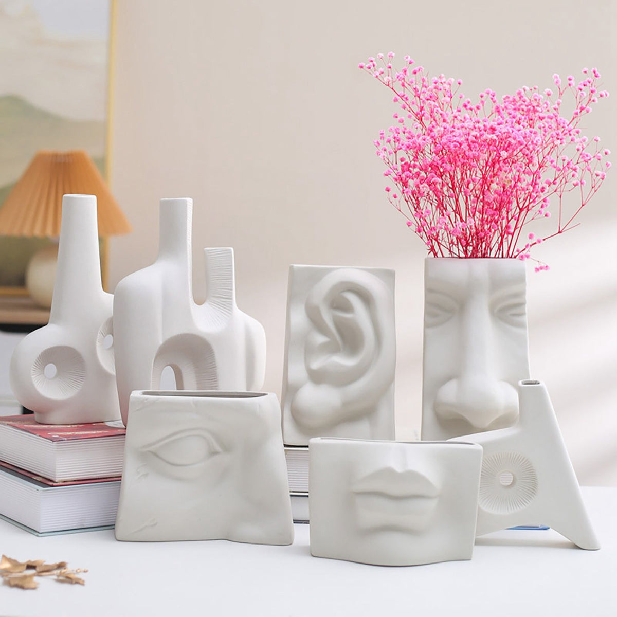 Ceramic Flower Vase Human Face Vase Minimalist Decorative Hydroponic Flower Arrangement Container
