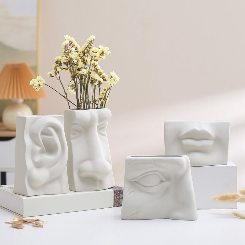 Ceramic Flower Vase Human Face Vase Minimalist Decorative Hydroponic Flower Arrangement Container