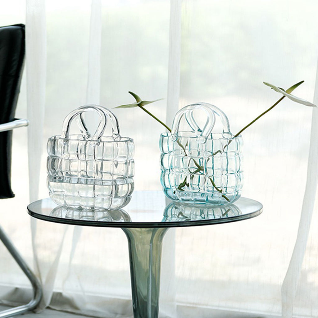 Glass Vase Transparent Hand Basket Living Room Flower Arrangement Creative Bag Fish Tank