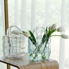 Glass Vase Transparent Hand Basket Living Room Flower Arrangement Creative Bag Fish Tank