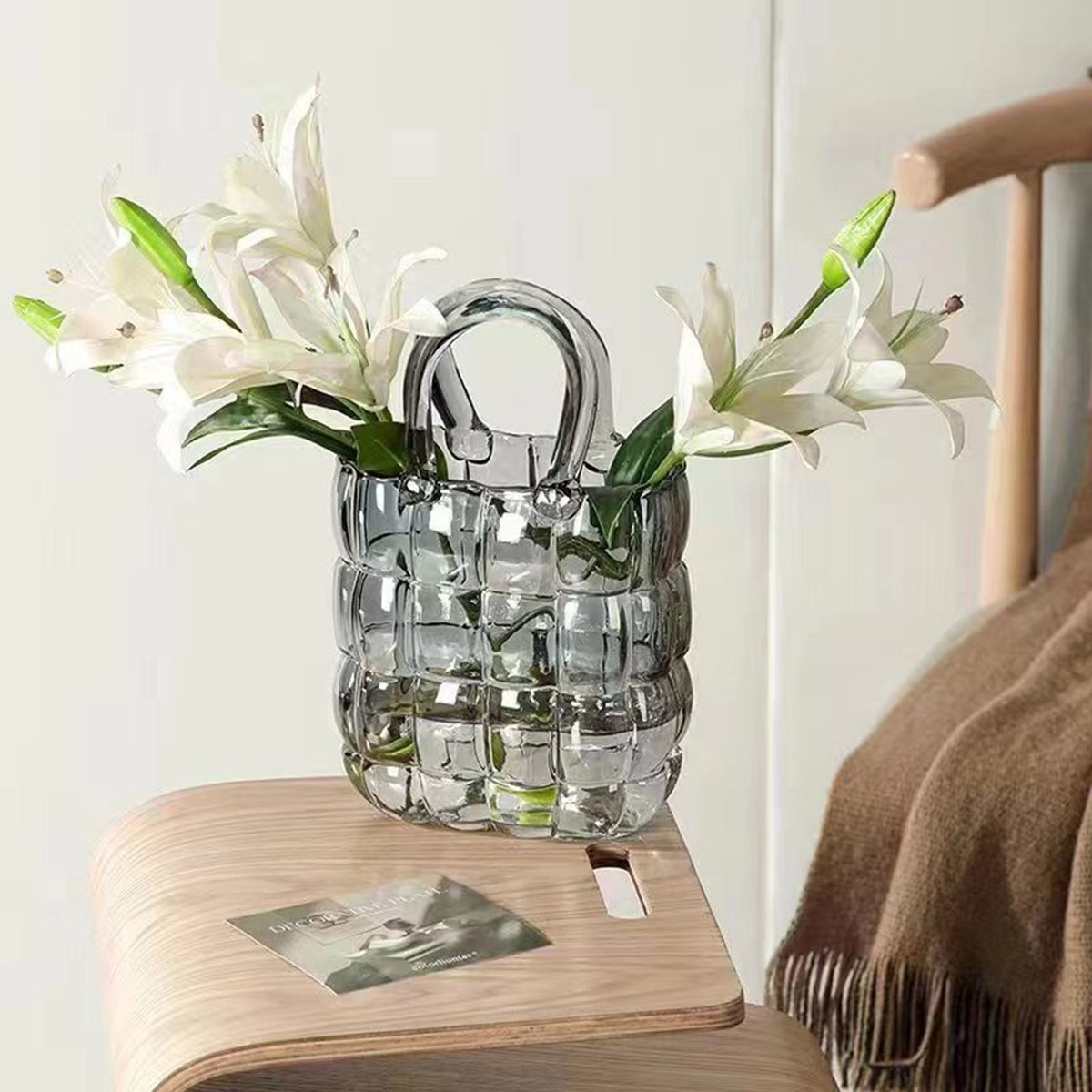 Glass Vase Transparent Hand Basket Living Room Flower Arrangement Creative Bag Fish Tank