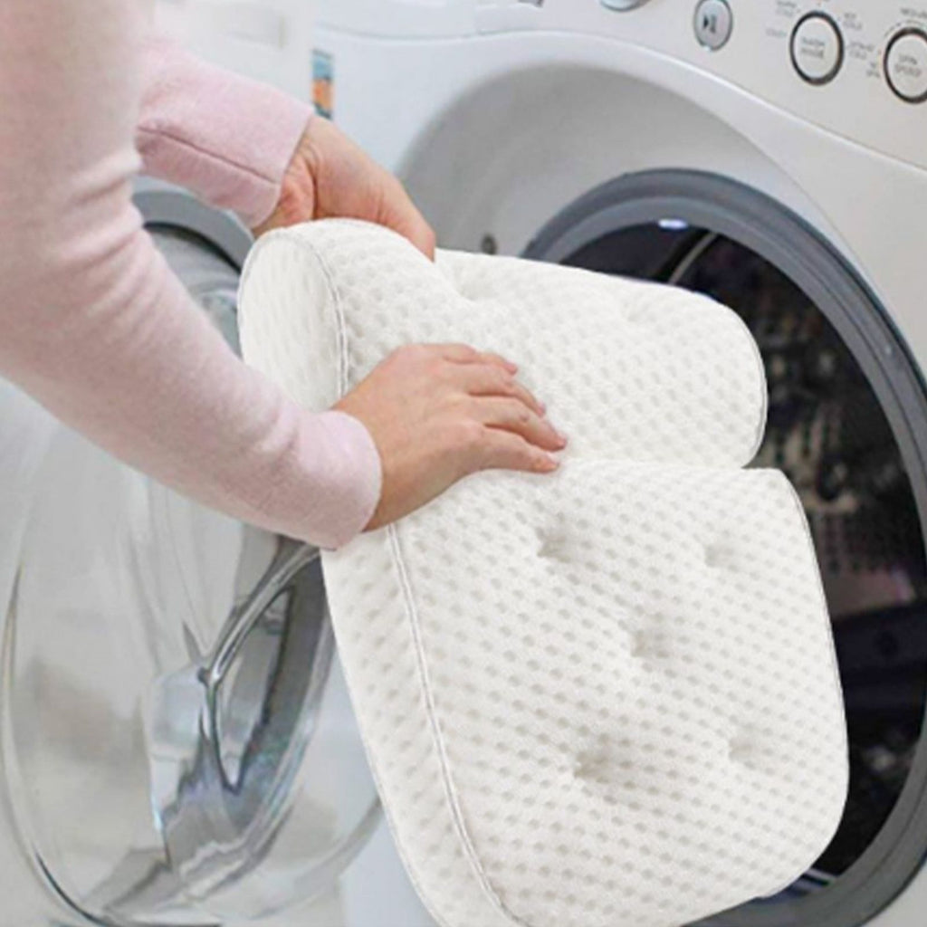 Bath Pillow 3D Mesh Fabric Soft Bathtub Pillow with Suction Cups Spa Bathtub Cushion for Back Neck Support Rest White
