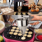 Stainless Steel Pancake Batter Dispenser Baking Cake Funnel Dispenser with Stable Rack for Takoyaki Ball Waffles