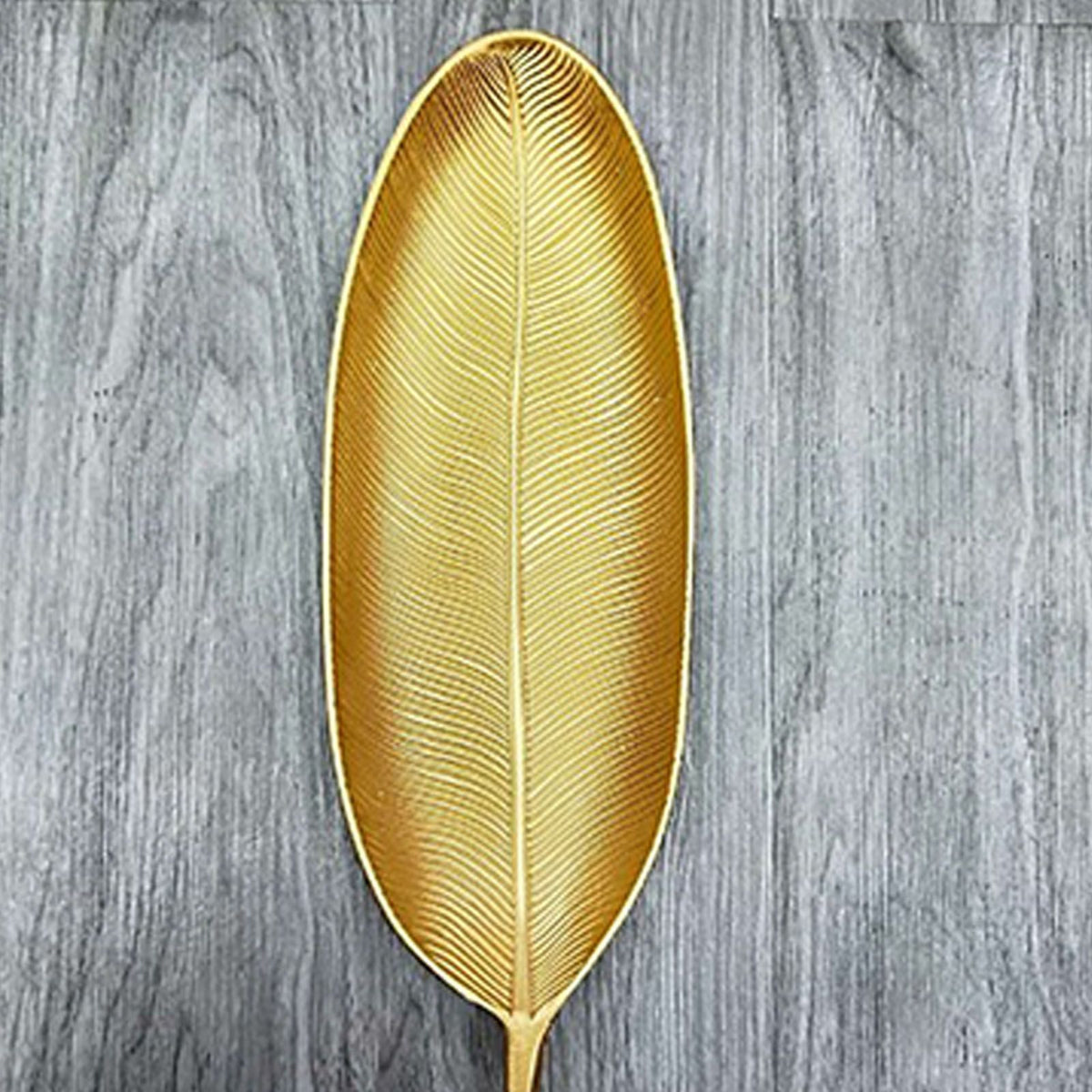 Fruit Plate Golden Style Leaf Shape Brushed Appearance Compact Density Board Serving Dessert Plate for Home L