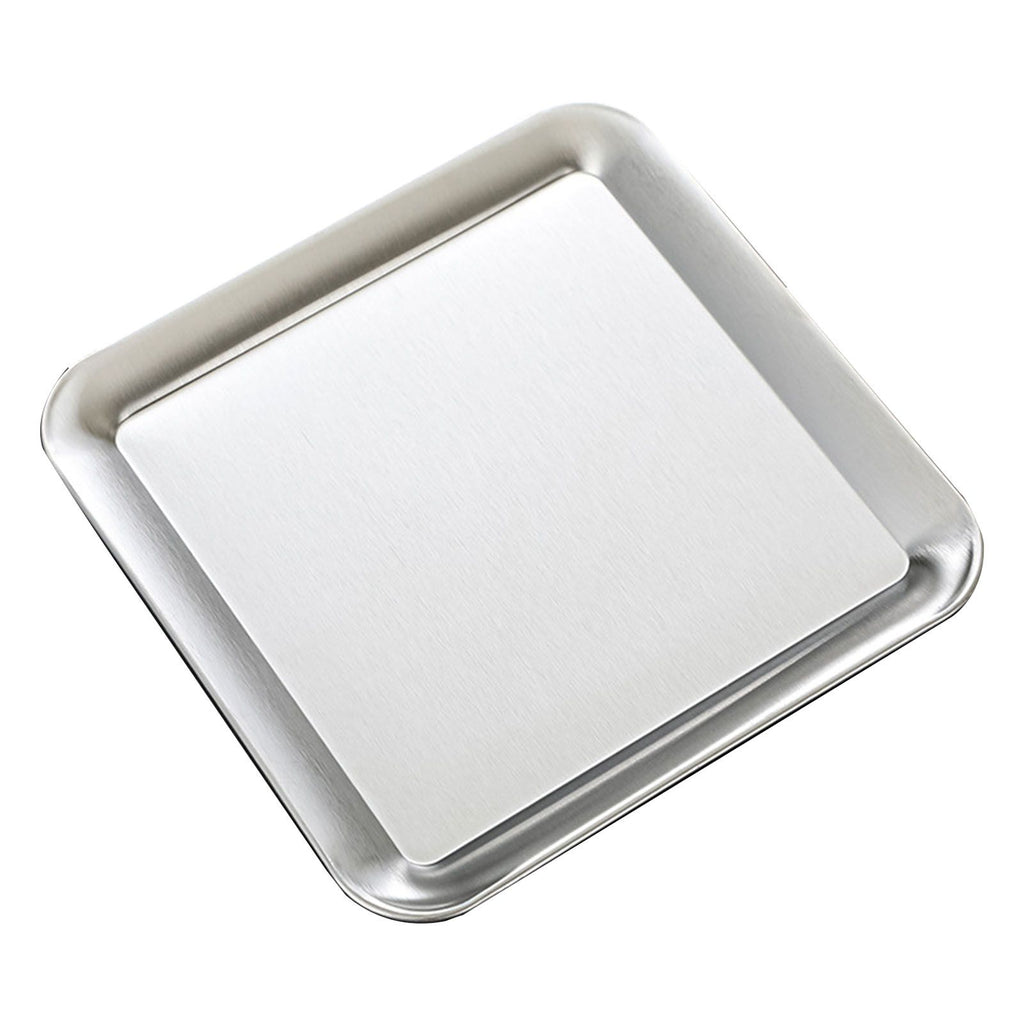 Serving Platter Square Stainless Steel Dish Tray Barbecue Plate Silver Color for Home L