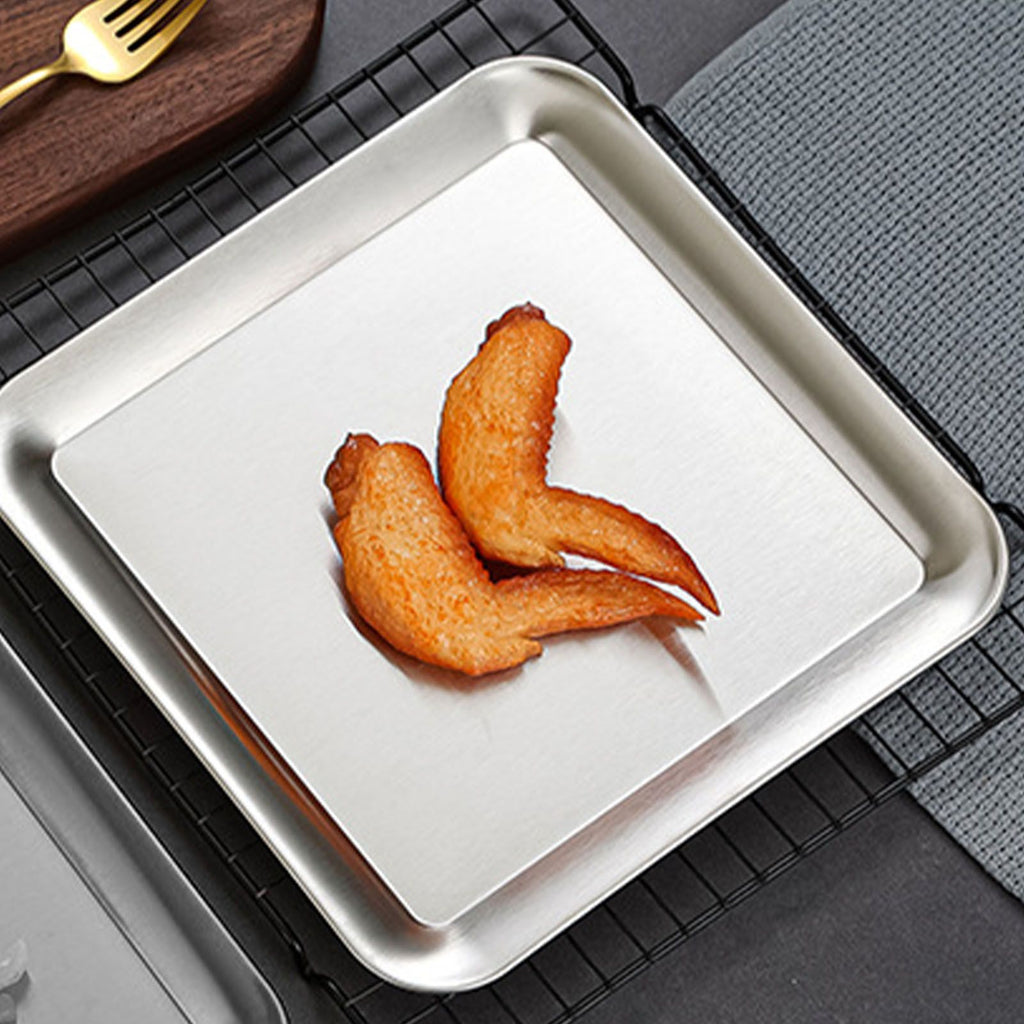Serving Platter Square Stainless Steel Dish Tray Barbecue Plate Silver Color for Home L