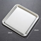 Serving Platter Square Stainless Steel Dish Tray Barbecue Plate Silver Color for Home L