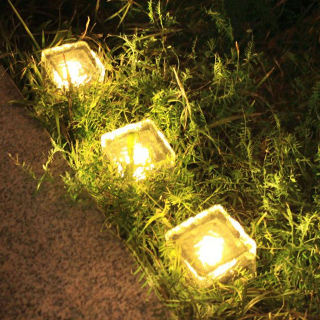 Solar Ground Light Ice Brick Shape Automatic Light Control Switch Waterproof Outdoor Landscape Lamp with Battery Warm White