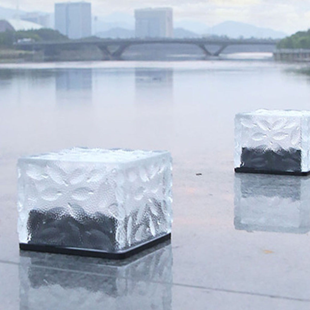 Solar Ground Light Ice Brick Shape Automatic Light Control Switch Waterproof Outdoor Landscape Lamp with Battery Warm White