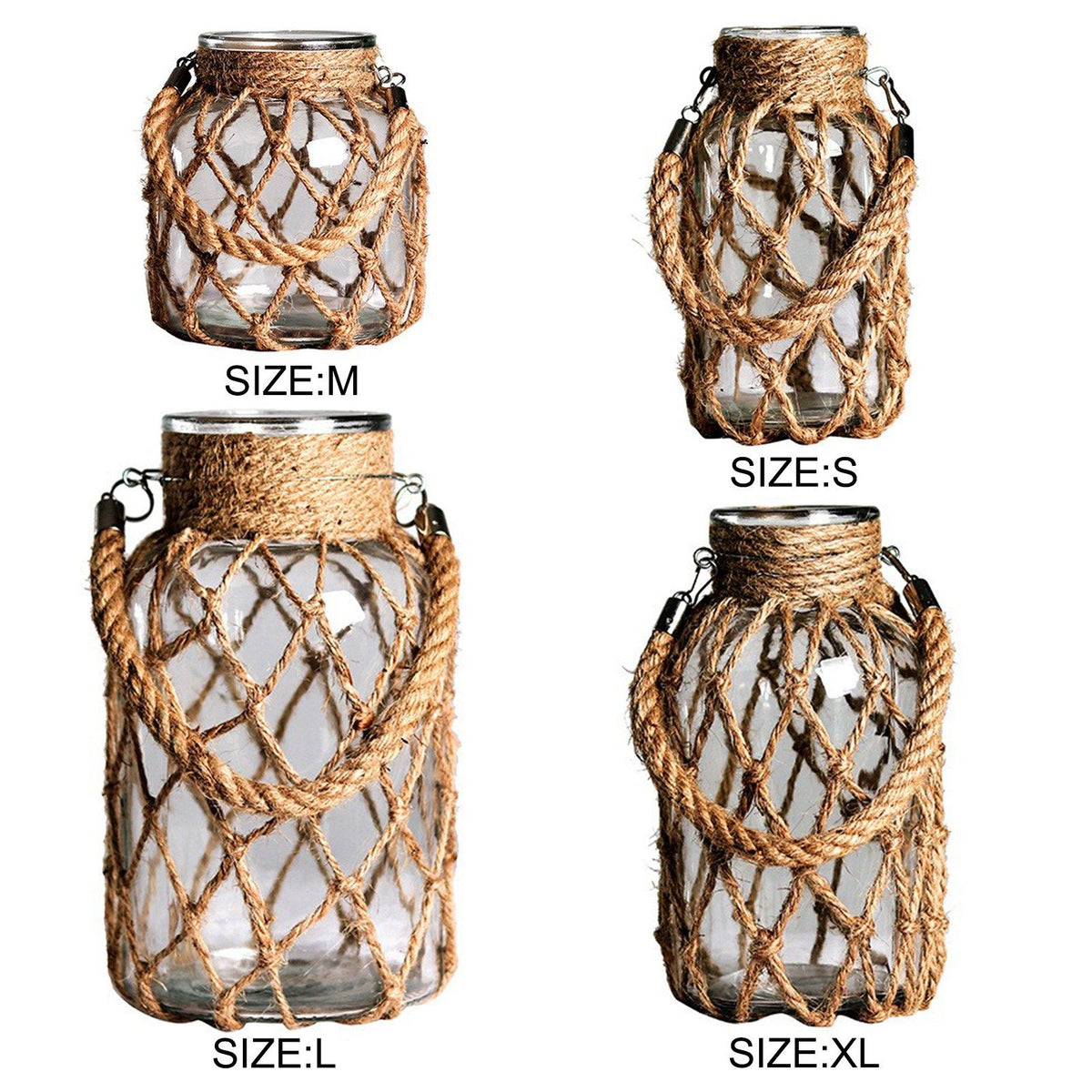 Hand Woven Twine Glass Vase Transparent Flower Arrangement Vase Hydroponic Vintage Vase Decoration