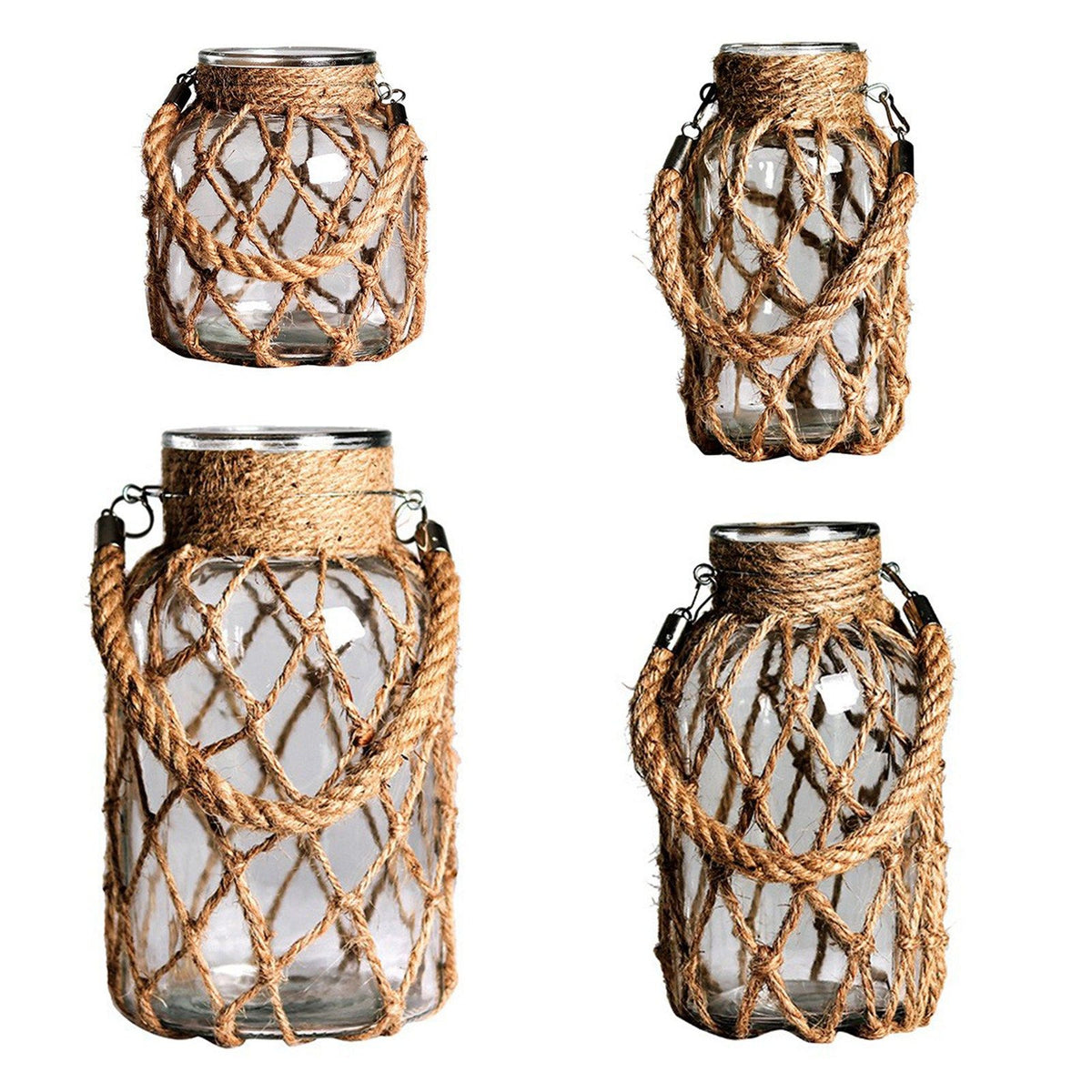 Hand Woven Twine Glass Vase Transparent Flower Arrangement Vase Hydroponic Vintage Vase Decoration