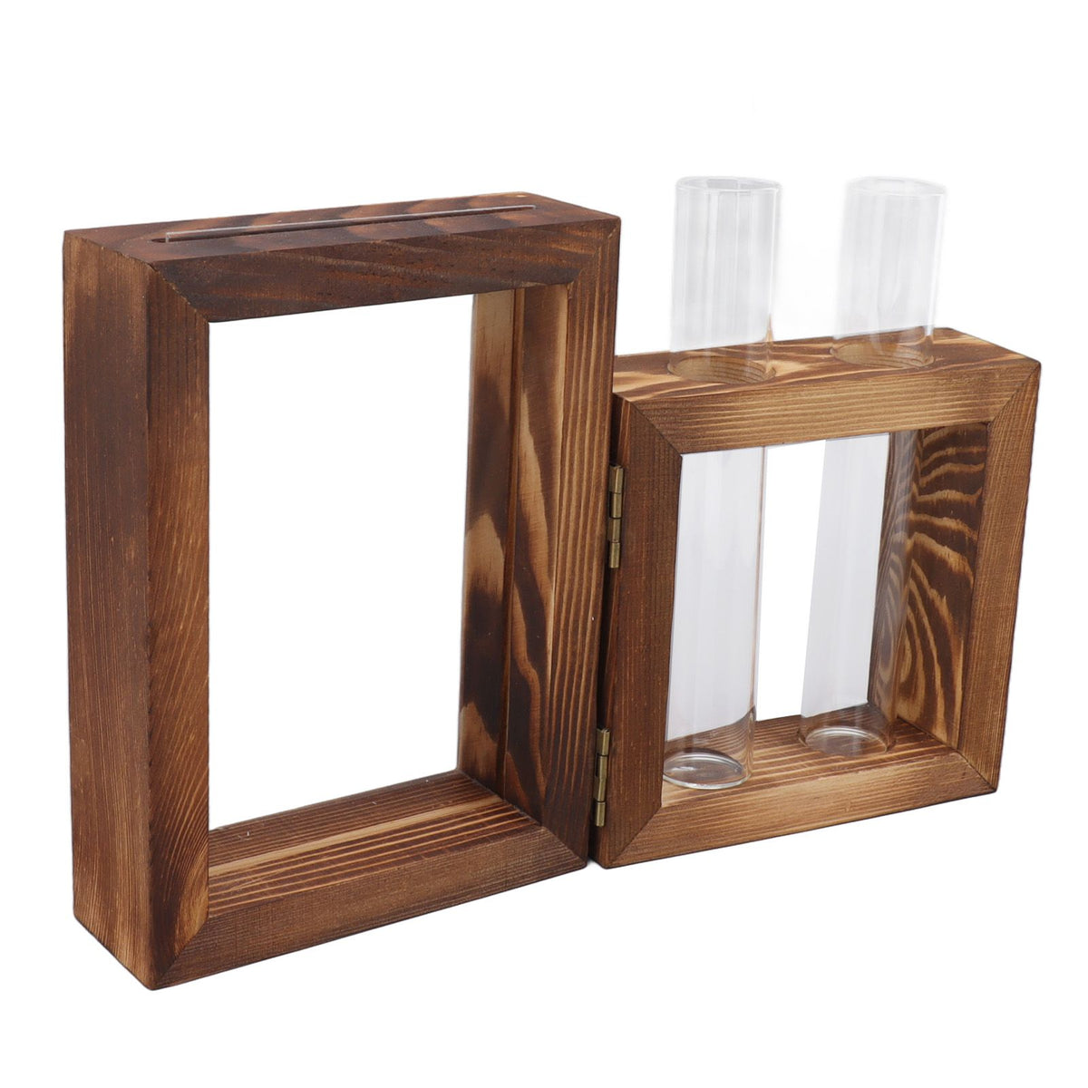 Plant Propagation Station Wooden Stand with 2 Glass Test Tubes Wooden Frame Glass Hydroponic Test Tube Vase Flower Pot Table Ornament for Water Planting Flower