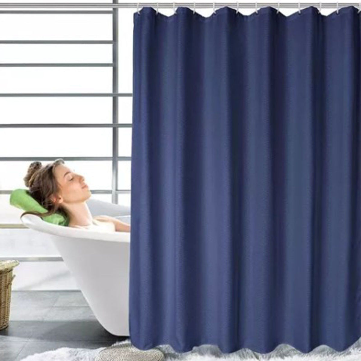 Waterproof Shower Curtain with Hooks Modern Thicken Polyester Shower Curtain for Home Hotel Bathroom Dark Blue