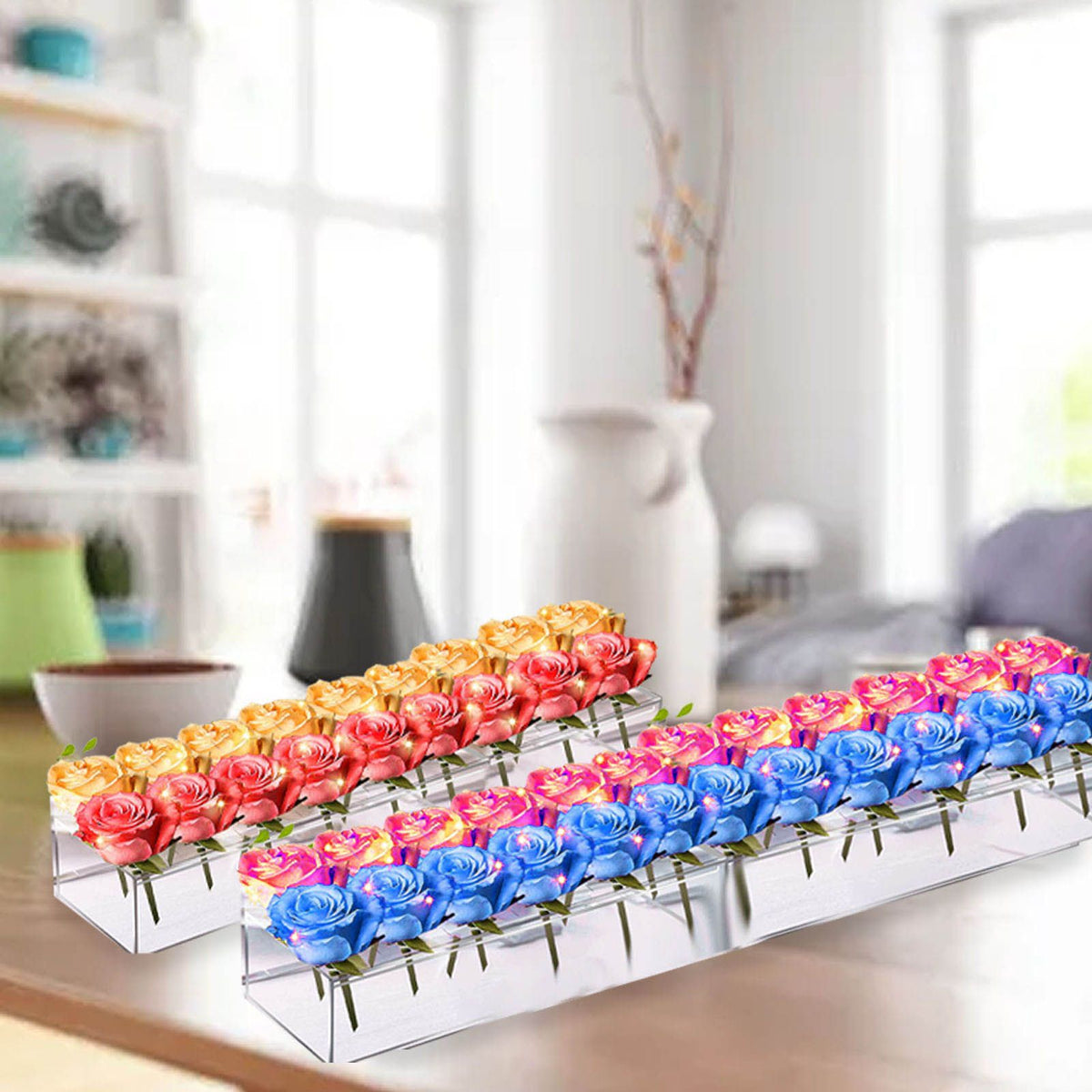 Clear Acrylic Flower Vase Multi Holes Elegant Decorative Long Rectangle Vase for Wedding Home Dining Table Decor 40cm/15.7in