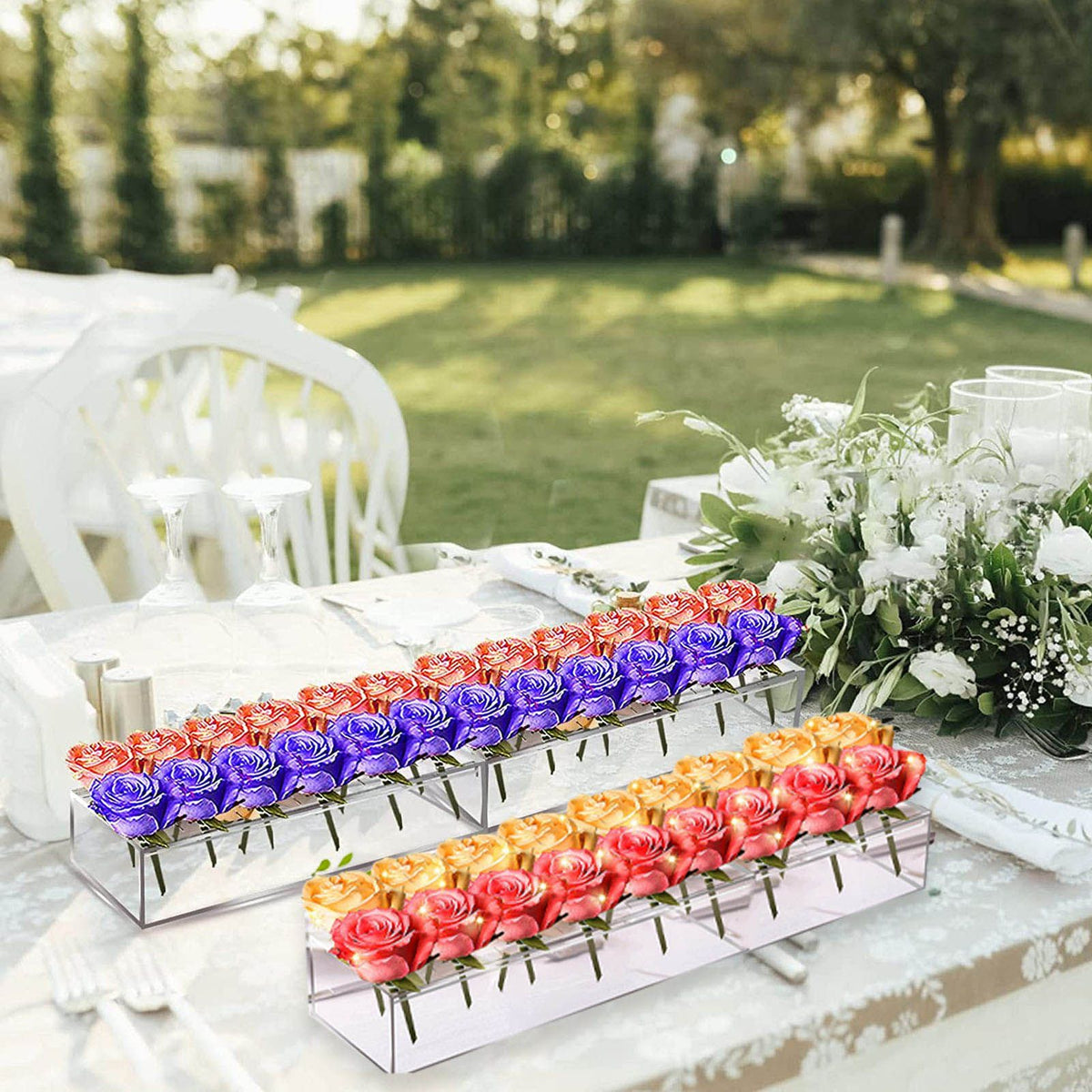 Clear Acrylic Flower Vase Multi Holes Elegant Decorative Long Rectangle Vase for Wedding Home Dining Table Decor 40cm/15.7in