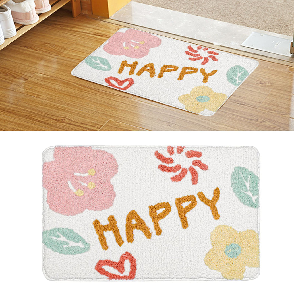 Bath Mat Cute Cartoon Soft Slip Resistance Highly Absorbent Bath Rug for Bathroom Bedroom Kitchen White