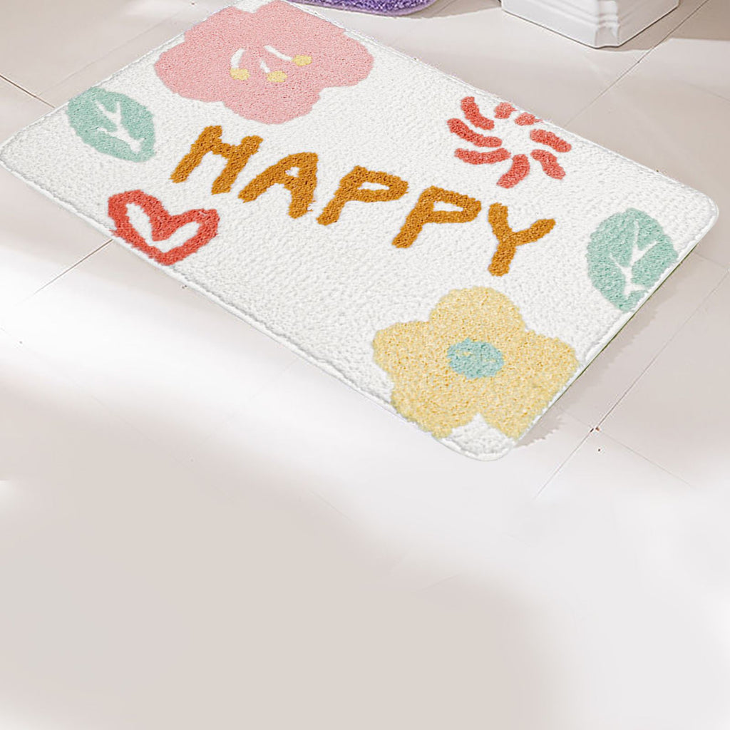 Bath Mat Cute Cartoon Soft Slip Resistance Highly Absorbent Bath Rug for Bathroom Bedroom Kitchen White
