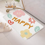 Bath Mat Cute Cartoon Soft Slip Resistance Highly Absorbent Bath Rug for Bathroom Bedroom Kitchen White