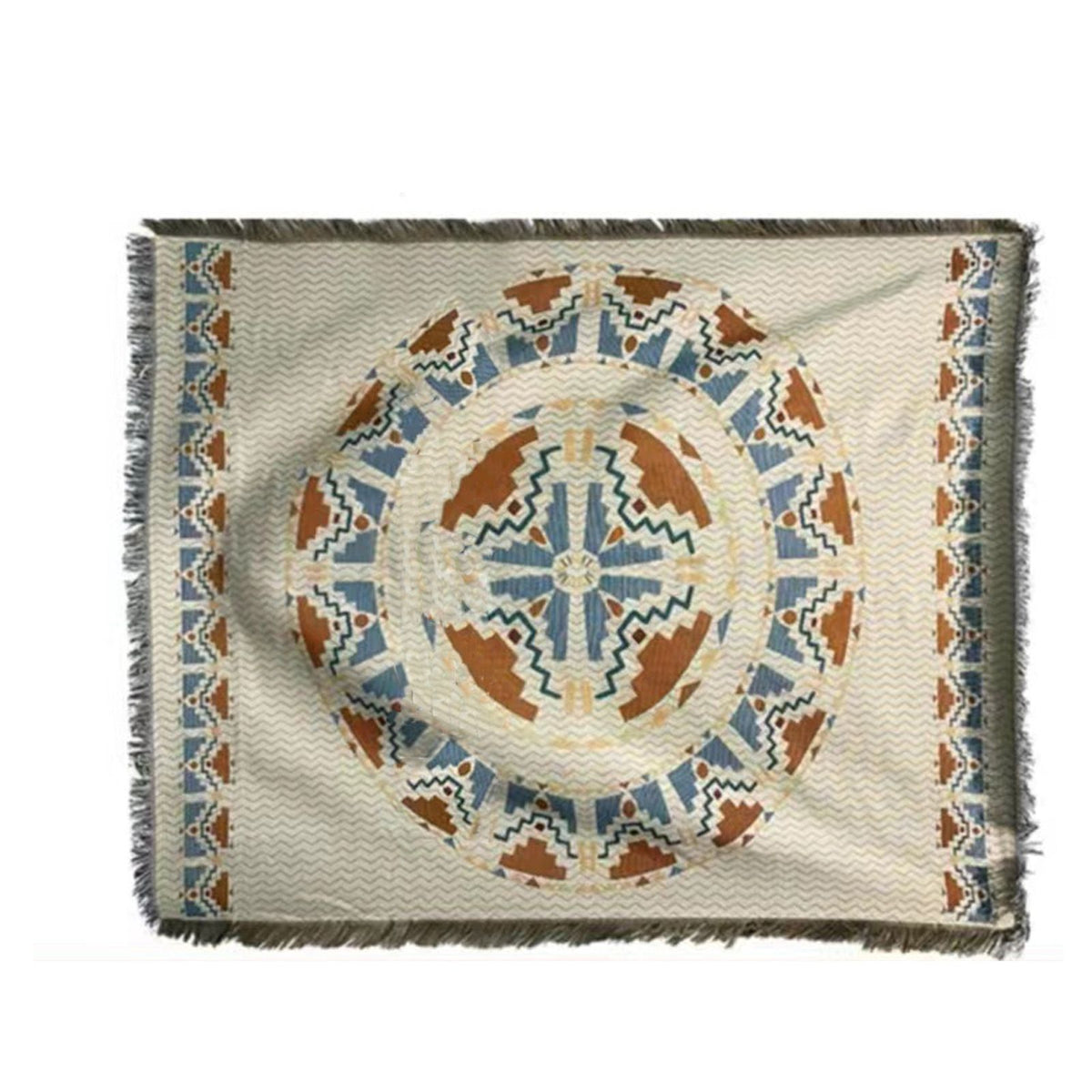 Vintage Sofa Towel Tablecloth Double Layer 2 Colors 4 Sided Tassels Rectangle Tassel Tablecloth for Picnic 35.4 X 59.1in