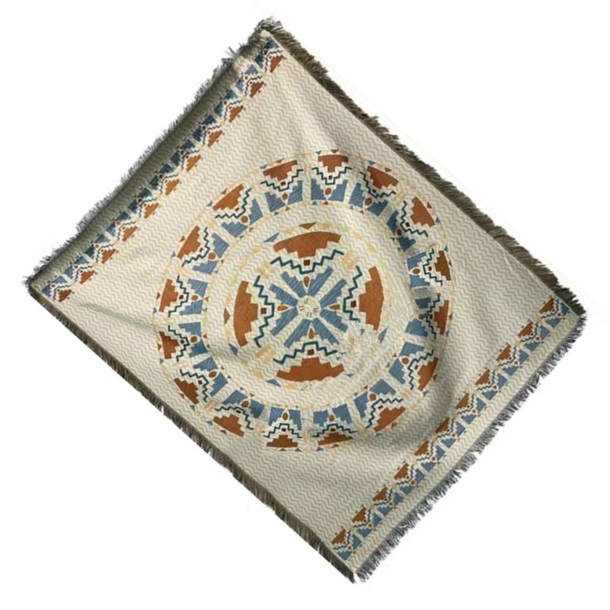 Vintage Sofa Towel Tablecloth Double Layer 2 Colors 4 Sided Tassels Rectangle Tassel Tablecloth for Picnic 35.4 X 59.1in