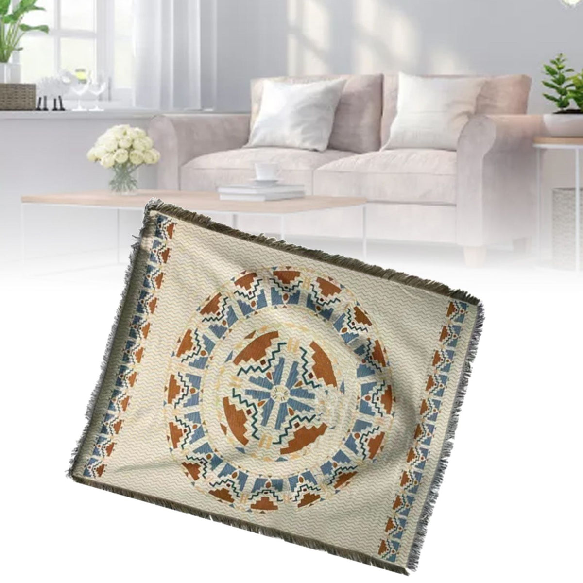 Vintage Sofa Towel Tablecloth Double Layer 2 Colors 4 Sided Tassels Rectangle Tassel Tablecloth for Picnic 35.4 X 59.1in