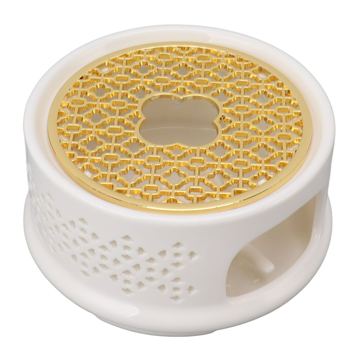 Teapot Warmer Tea Coffee Warmer Base Ceramic Heater with Spoon Lid and Candle Holder White
