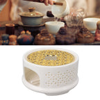 Teapot Warmer Tea Coffee Warmer Base Ceramic Heater with Spoon Lid and Candle Holder White