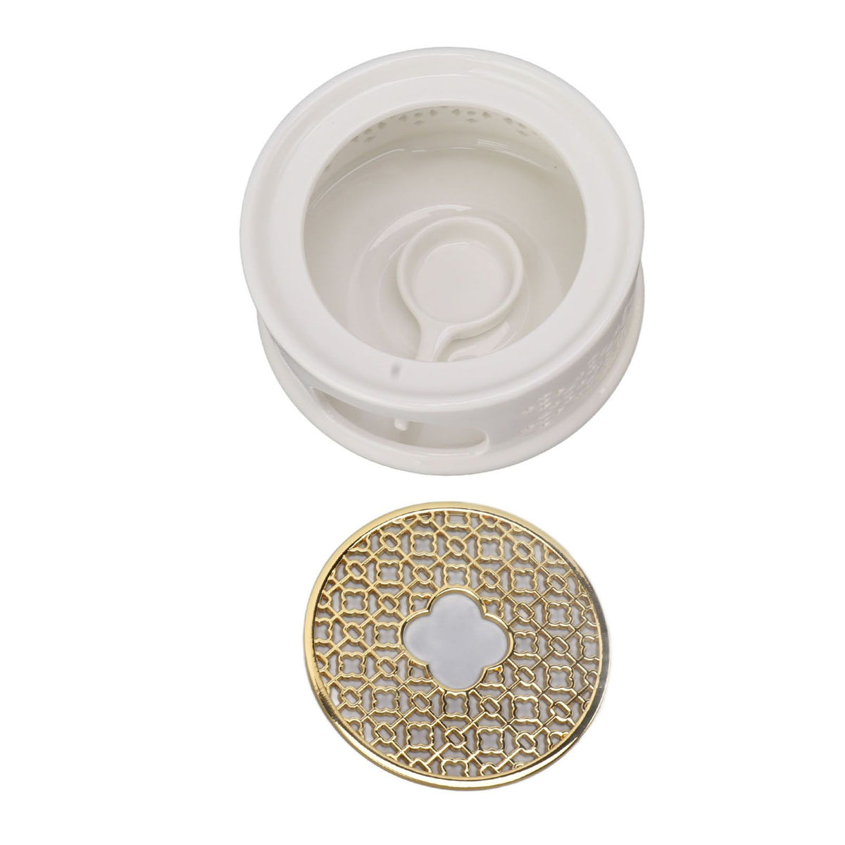 Teapot Warmer Tea Coffee Warmer Base Ceramic Heater with Spoon Lid and Candle Holder White