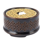 Teapot Warmer Tea Coffee Warmer Base Ceramic Heater with Spoon Lid and Candle Holder Brown