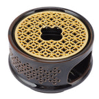 Teapot Warmer Tea Coffee Warmer Base Ceramic Heater with Spoon Lid and Candle Holder Brown