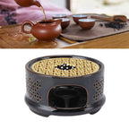 Teapot Warmer Tea Coffee Warmer Base Ceramic Heater with Spoon Lid and Candle Holder Brown