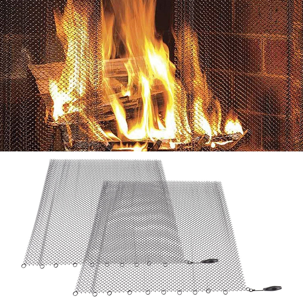 Fireplace Mesh Screen Curtain 2 Wide Panels Hanging Replacement Screens for Home Wood Burning Fireplace Black 24x22in